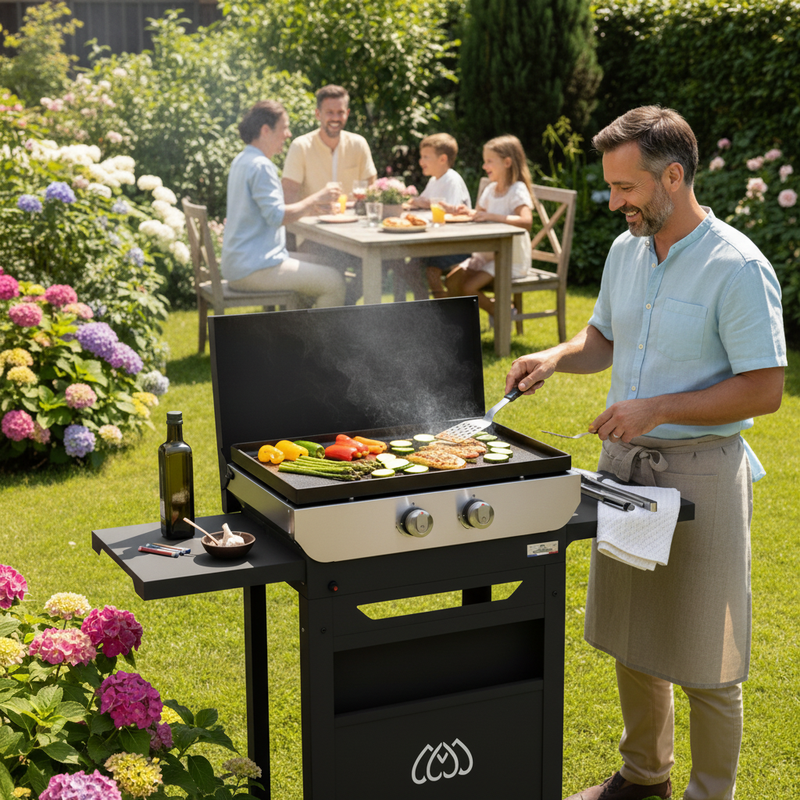 Lifestyle familiare – giardino, plancha con coperchio
