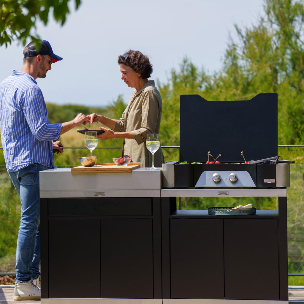 le marquier le marquier mobile cucina per plancha 80 x 55 cm duo nero inox carrello supporto per plancha ean 3339380165748