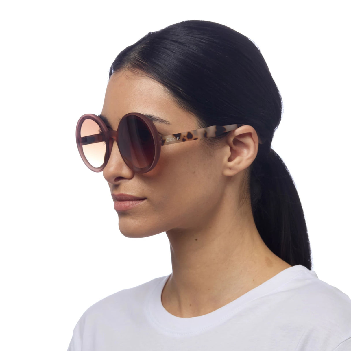 okkia okkia occhiale da sole premontato mod monica round traslucent pink clear havana ean 8055773198005