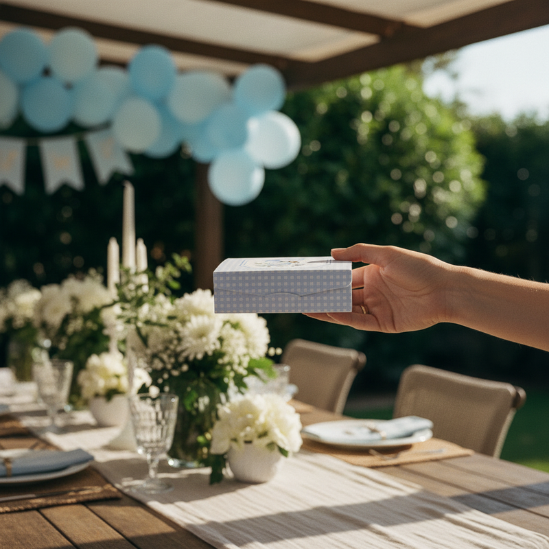 Scatola gift Scotton elefantino azzurro cartoncino 7×7×3cm CONF 10 PZ-  Bomboniera piatta battesimo maschio e baby shower ean 8007402366293