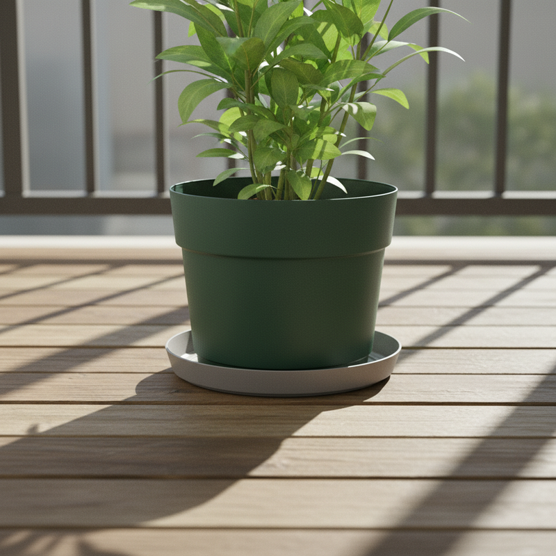 Sottovaso rotondo in plastica riciclata 100%, Ø29 cm, colore Fog Grey Grigio Chiaro. TeraPlast Orma Saucer 29, −30°/+60°C, compensa CO₂ ean-8051560268340