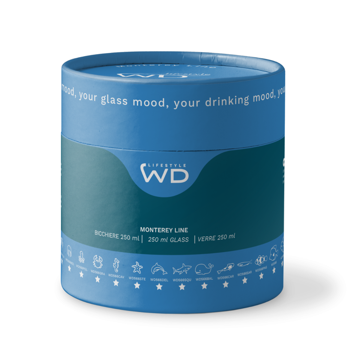 wd lifestyle wd lifestyle bicchiere vetro borosilicato cc 250 ml decoro pesce azzurro ean 8053300579464