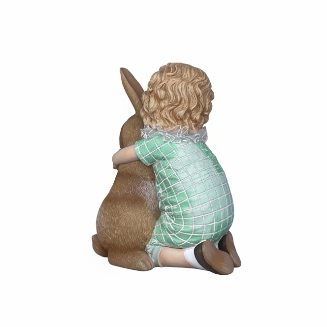 Decora casa con la statuina Arpimex Bimba con Coniglio Verde, resina 16×10 H 21 cm. Perfetta per Pasqua e complementi arredo. ean 8018318689680