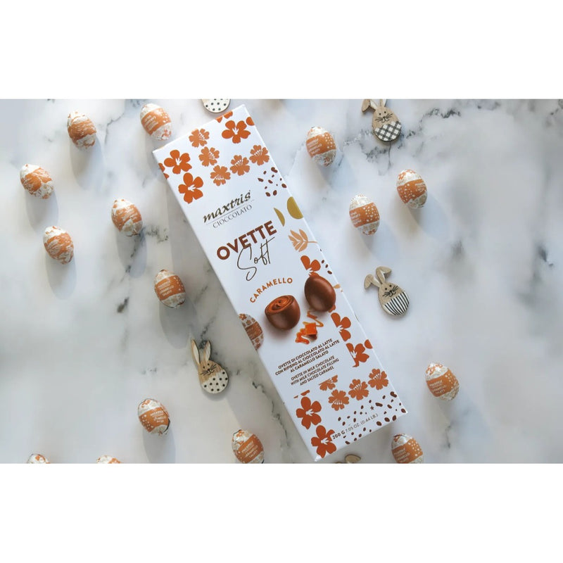 maxtris maxtris ovette di pasqua soft caramello salato stagnolate in astuccio 200 gr ean 8022470871234