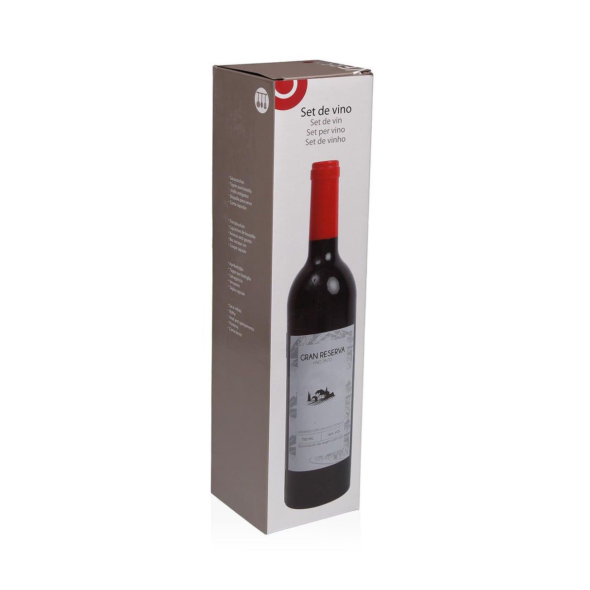versa versa bottiglia set 5 utensili gran riserva h 32 cm d 7 cm scatola litografata ean 8420327598363