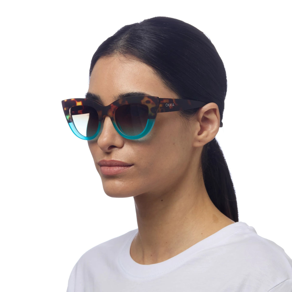 okkia okkia occhiale da sole premontato gatto big frame mod claudia havana blue ean 8052862284847