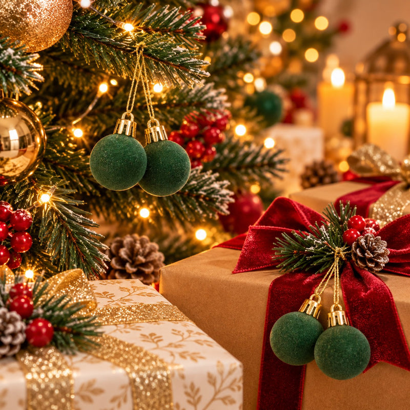 Piovaccari 8er-Set Holzkugeln Dunkelgrün Ø3 cm – Weihnachtliche Dekokugeln für Weihnachtsbaum, Girlanden, Tischdeko und Basteln