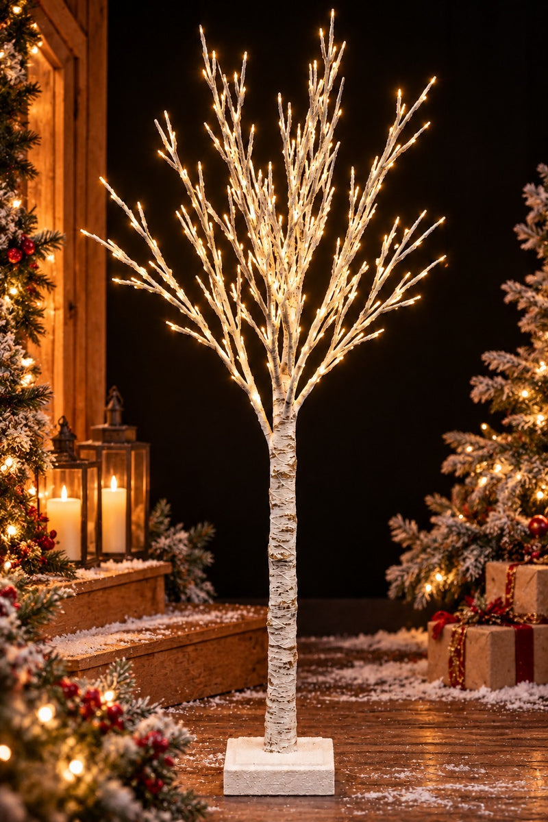 ARPIMEX Beschneiter Weihnachtsbaum Weiß H160 cm mit 64 LED – Leuchtender dekorativer Weihnachtsbaum