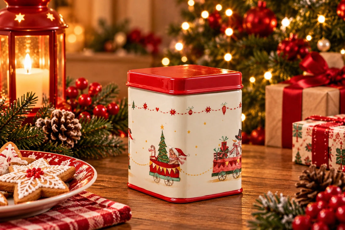ARPIMEX Weihnachtsbehälter Dekoriert 9 x 9 x 12 Cm Weiß Rot