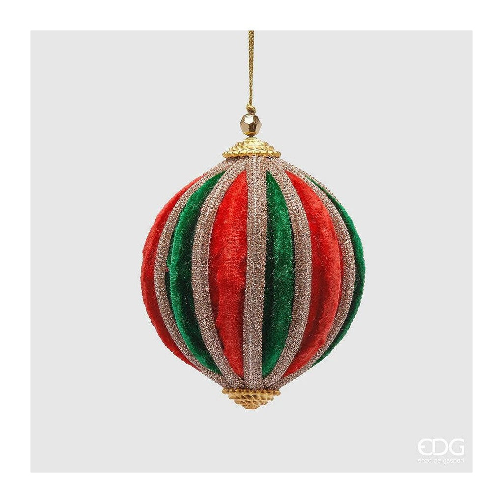 EDG Enzo De Gasperi Pallina di Natale in Velluto a Spicchi Ø10 cm Verde Rosso – Addobbo per Albero di Natale