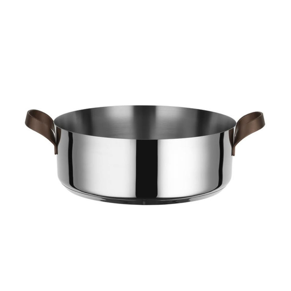 Alessi EDO Niedriger Topf D 24 cm mit zwei Griffen aus Edelstahl und braunem PVD