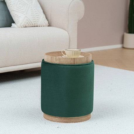 Versa Puff mit Stauraum und Samt-Tablett Grün