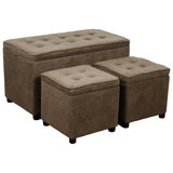Dimo Set 3 Truhen + 2 Poufs Braies aus Stoff, Taubengrau