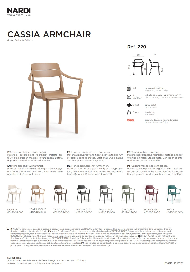 Nardi Sedia Cassia Armchair Kaktus Armlehnen Stapelbar