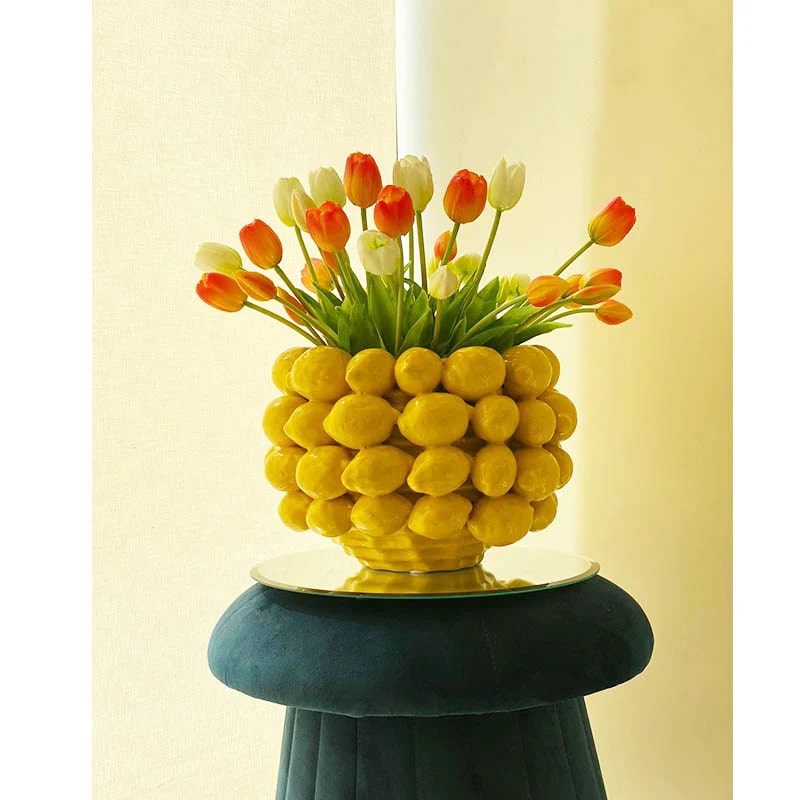 EDG Enzo De Gasperi Vase Chakra Zitronen H 19 Cm D 28 Cm 36 Früchte Gelb