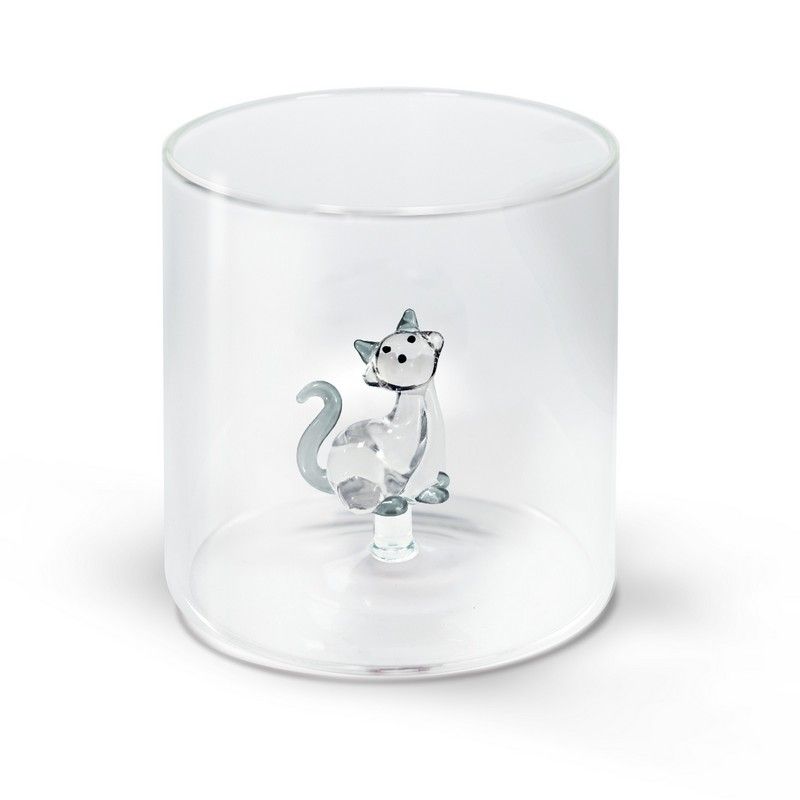 WD LifeStyle Bicchiere Vetro Borosilicato Cc 250 ml Decoro Gatto Gomitolo