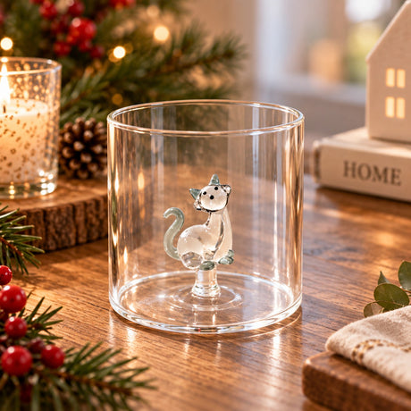 WD LifeStyle Glas Borosilikat 250 ml Dekoration Katze und Wollknäuel
