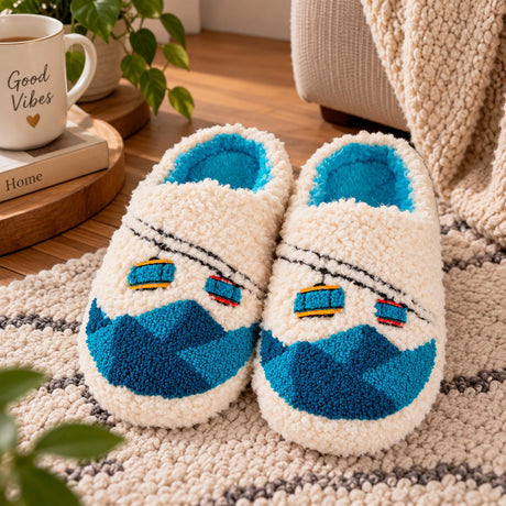 WD LifeStyle Hausschuhe mit Seilbahn-Motiv Größe M/L – Winter-Hausschuhe für zu Hause