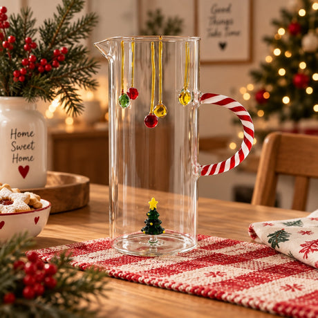 WD LifeStyle Glaskanne mit Weihnachtsbaumdekoration – Weihnachtliche Tischkanne