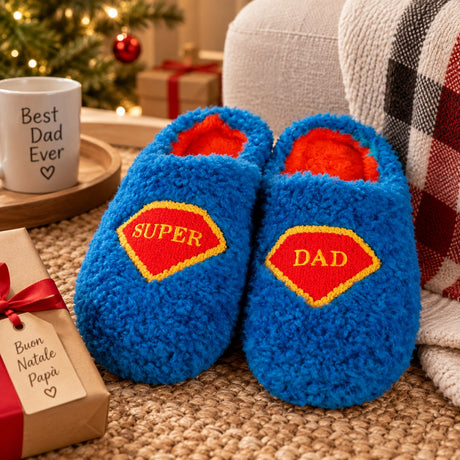 WD LifeStyle Hausschuhe Super Dad Größe L/XL – Weihnachtsgeschenkidee für Papa