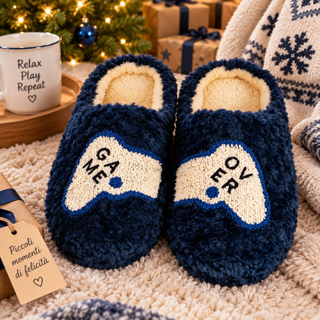 WD LifeStyle Hausschuhe Weihnachten Game Over Größe L/XL – Originelle Weihnachtsgeschenkidee