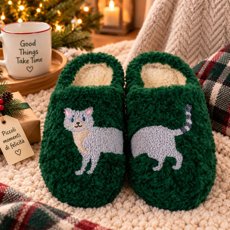 WD LifeStyle Weihnachtshausschuhe mit Katzen-Deko Größe L/XL – Weihnachtsgeschenkidee