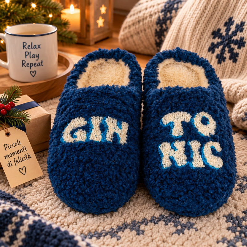 WD LifeStyle Pantofole di Natale Gin Tonic Taglia L/XL – Idea Regalo Natalizia