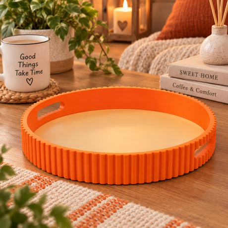 WD LifeStyle Tablett Orange aus MDF D 30 cm – Dekoratives Tablett für Haus und Tisch