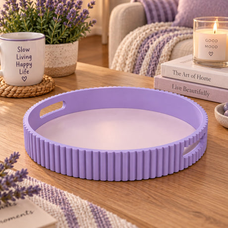 WD LifeStyle Tablett Violett aus MDF Ø30 cm – Dekoratives Tablett für Haus und Tisch