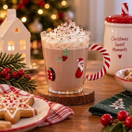 WD LifeStyle Weihnachtstasse Weihnachtsmann aus Glas 425 ml – Weihnachtliche Tasse als Geschenkidee