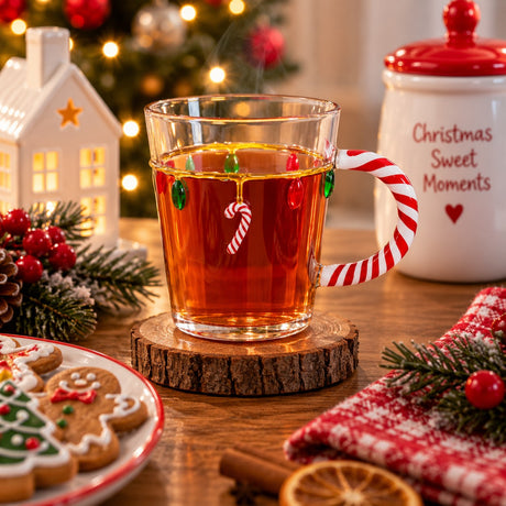 WD LifeStyle Weihnachtstasse aus Glas 425 ml mit Lichterdekor – Weihnachtstasse Geschenkidee