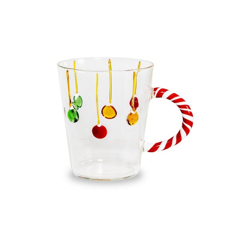 WD LifeStyle Weihnachtstasse aus Glas 425 ml mit Christbaumkugel-Motiv – Weihnachtsbecher als Geschenkidee