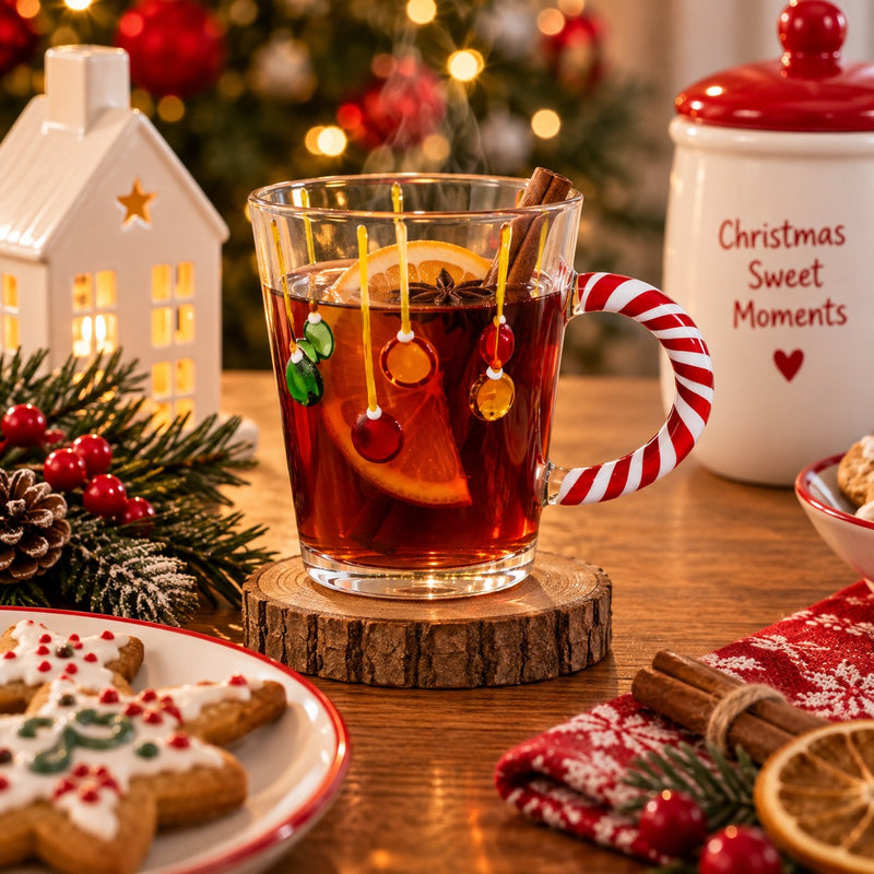 WD LifeStyle Weihnachtstasse aus Glas 425 ml mit Christbaumkugel-Motiv – Weihnachtsbecher als Geschenkidee