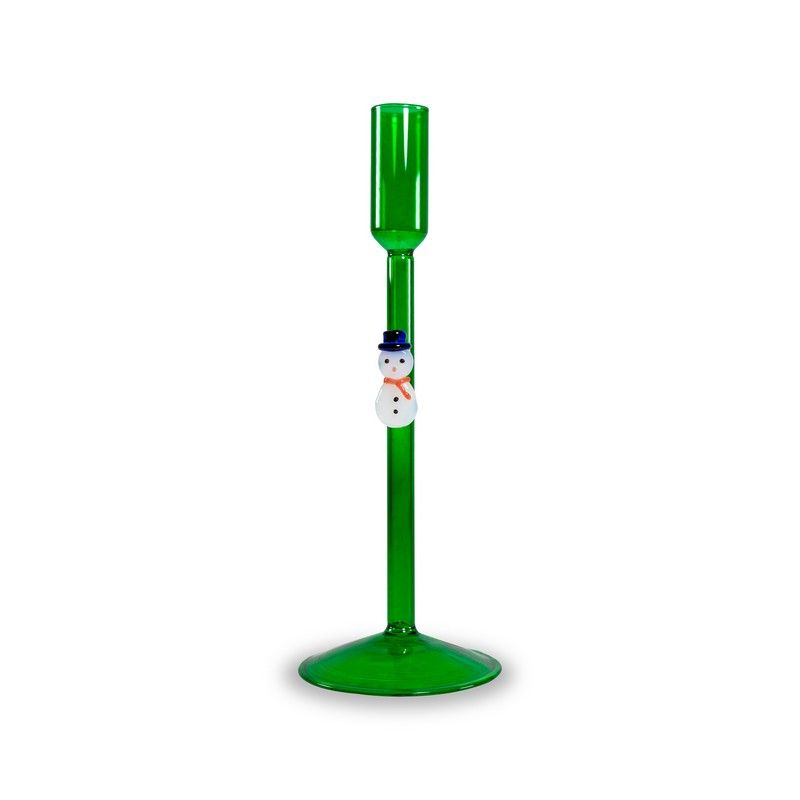WD LifeStyle Kerzenhalter Schneemann grün aus Glas – Weihnachtsdeko