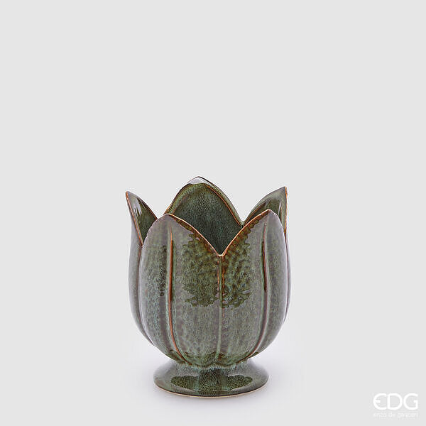 EDG Enzo De Gasperi Vaso Tulipano H 16 Cm D 14 Cm Verde